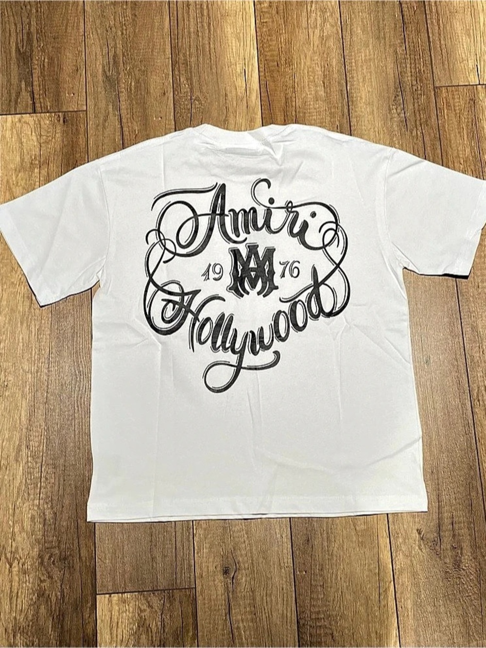 Amiri Hollywood White Tee Shirt Short Sleeves with Black Logo Mens Size Medium